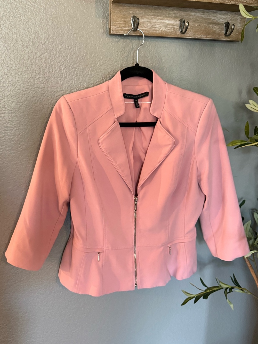 White House Black Market Blush Pink Zip-Front Blazer